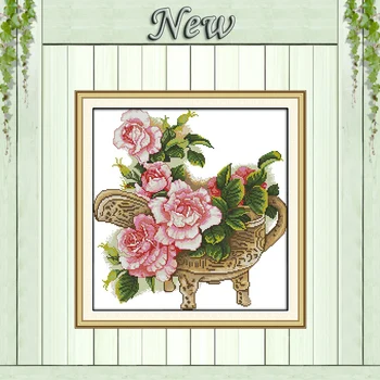 

Peony flower pot diy decor painting counted printed on canvas DMC 11CT 14CT kits Chinese Cross Stitch embroidery needlework Sets