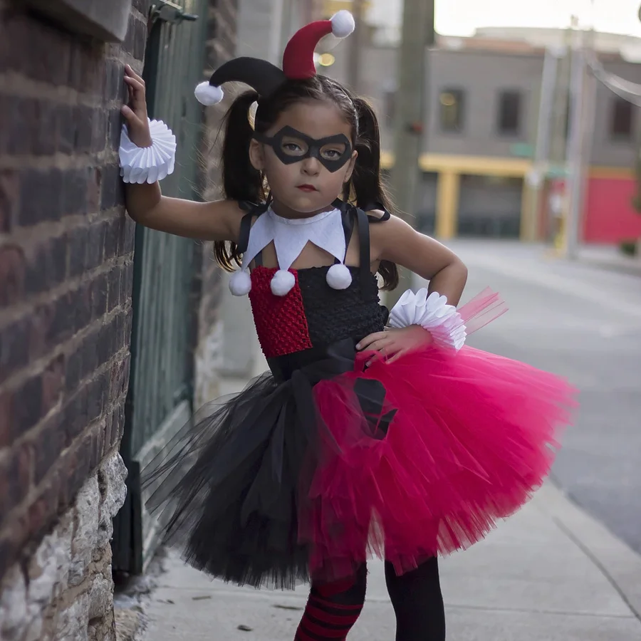 Платье пачка для девочек Harley Quinn с повязкой на голову и маской нарядный Детский