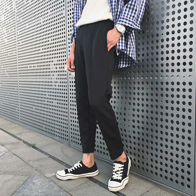 Summer New Nine-point Length Solid Color Straight Loose Harlan Men's Casual Pants Personality Fashion Classic Trend Youth Simple