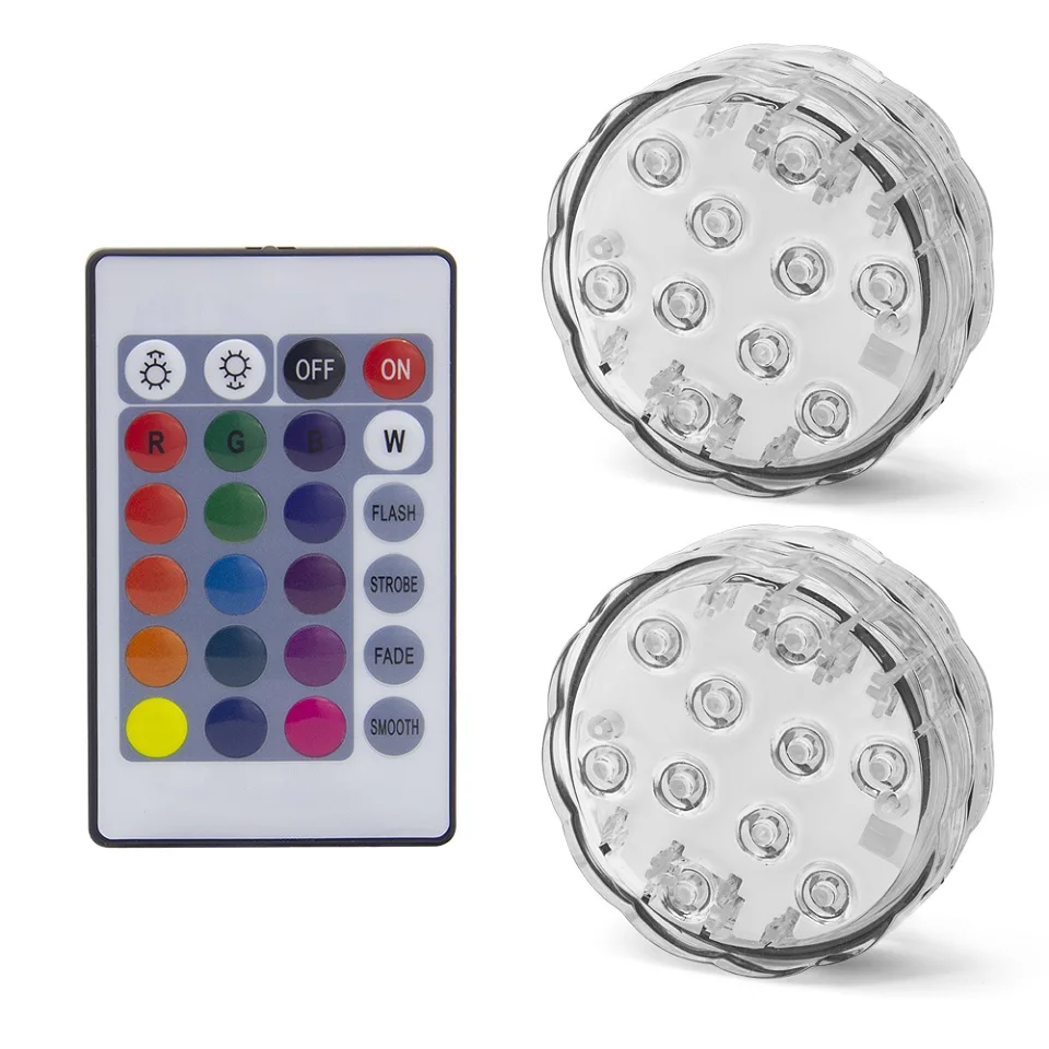 1 Remote 2 Light 10 светодиодный RGB Светодиодный подводный светильник для пруда погружной IP67 водонепроницаемый светильник для бассейна на батарейках для свадебной вечеринки - Испускаемый цвет: 1 Remote 2 Light