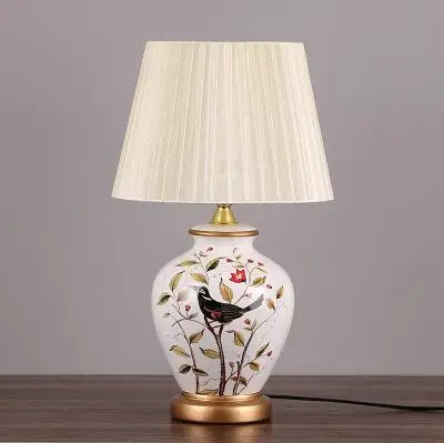 Винтажная Ретро кантри китайская фарфоровая керамическая ткань E27 диммер настольная лампа для спальни гостиной прикроватный светильник H 52 см 1678 - Цвет абажура: D