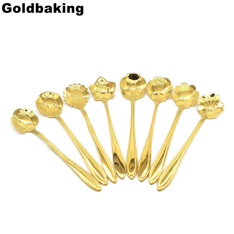 

8 Pieces Stainless Steel Creative Flower Coffee Spoon Tableware Tea Spoons Ice Cream Spoon Set 4 Colors for opetion