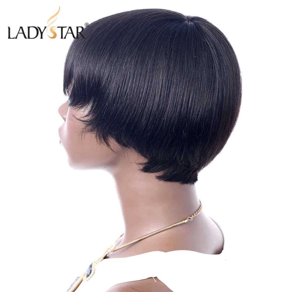 LADYSTAR короткие человеческие волосы парики для женщин натуральные волнистые парики натуральные черные Remy человеческие волосы Искусственные парики