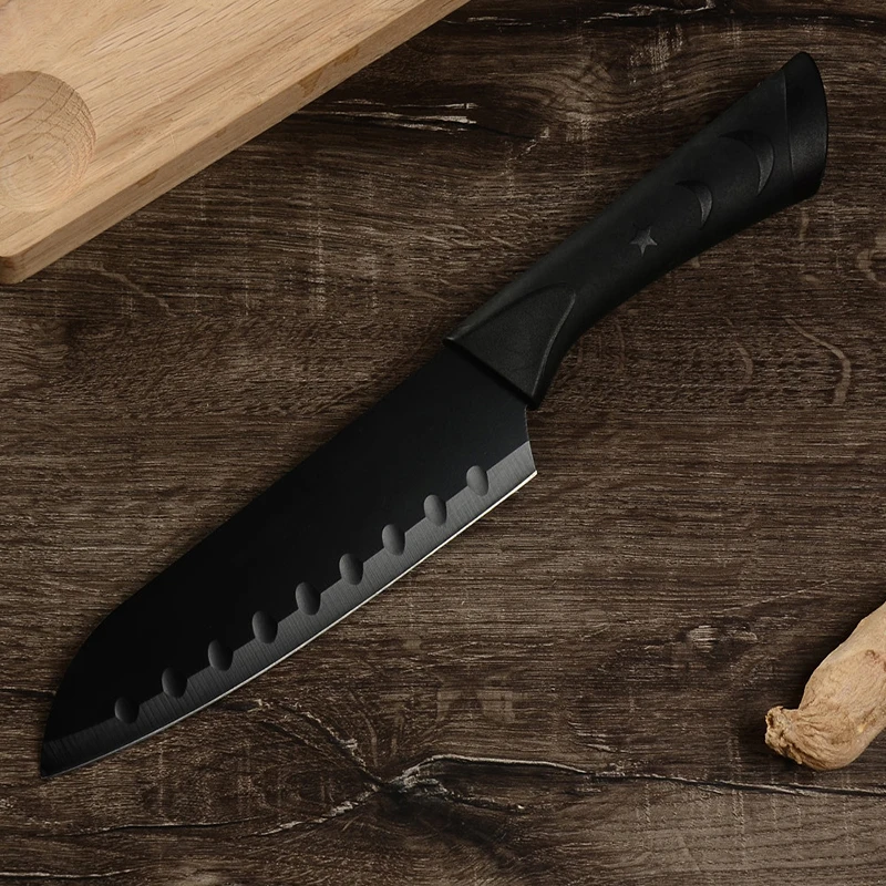COOBNESS набор кухонных ножей шеф-повара, нож для приготовления фруктов, овощей, измельчитель, нож для нарезки хлеба, нож с черным лезвием, ножи с крышкой