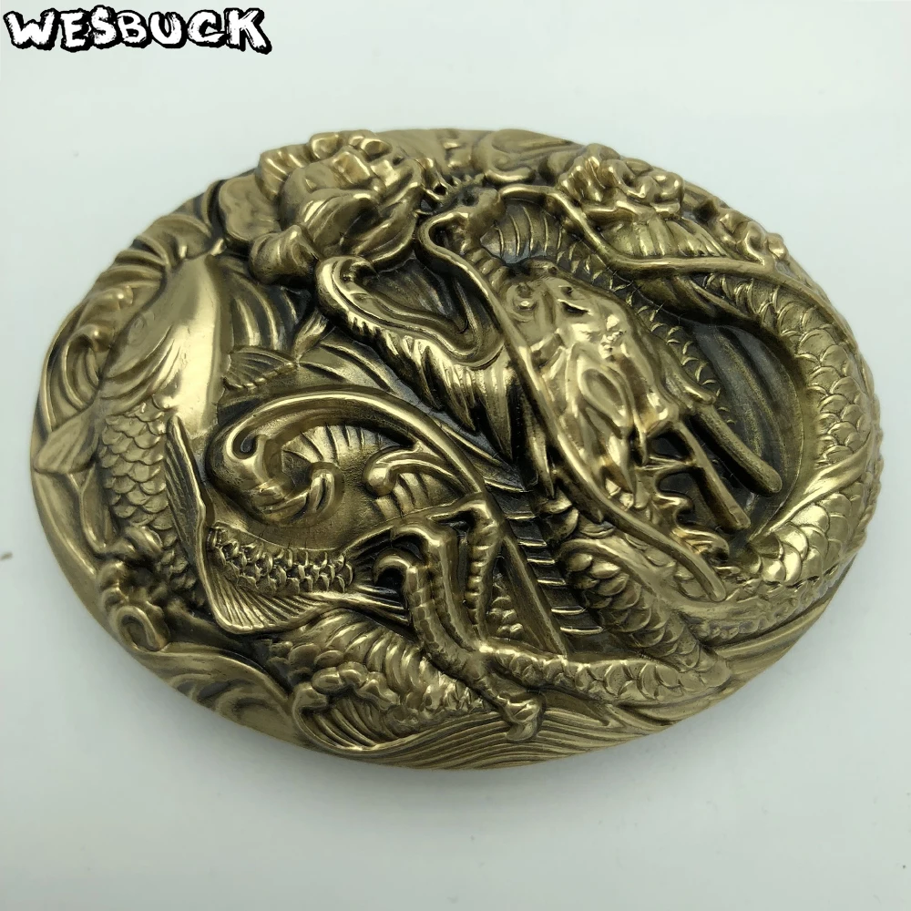 

WesBuck Brand Oval Solid brass Cool 3D Fish Dragon Belt Buckle For 4cm Wide belt Fashion Men Women Jeans accessories