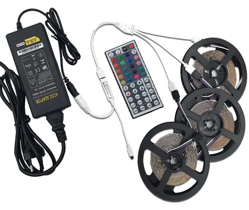 ZAHORIO LED Strip Light RGB LED 5050 SMD 2835 Flexible Ribbon RGB Stripe 5M 10M 15M tape diode DC 12V+Remote Control+ Adapter EU9