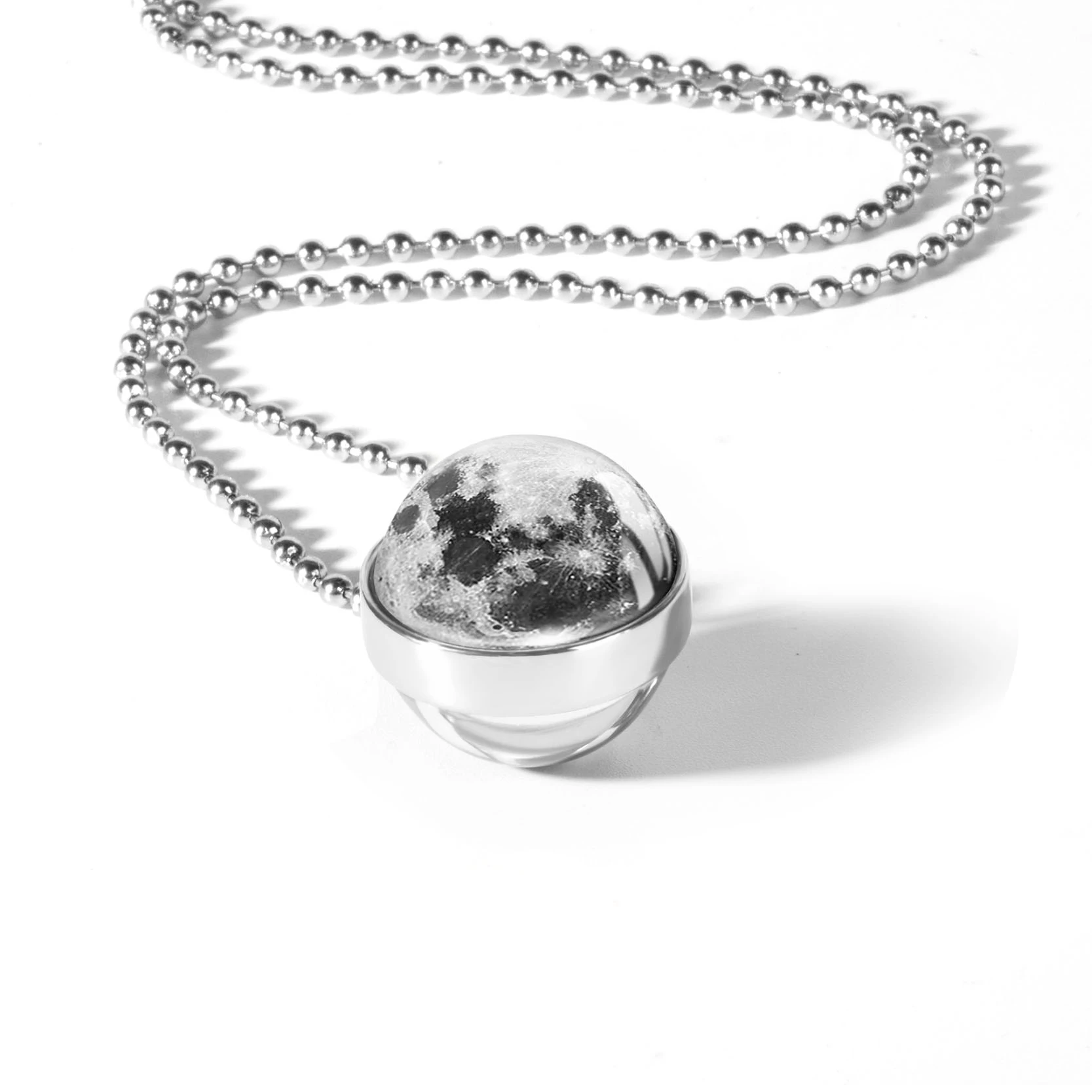 

2019 Fashion Moon Planet Double Sided Necklace Art Pendant Glass Cabochon Necklaces Popcorn Chain Handmade Jewelry