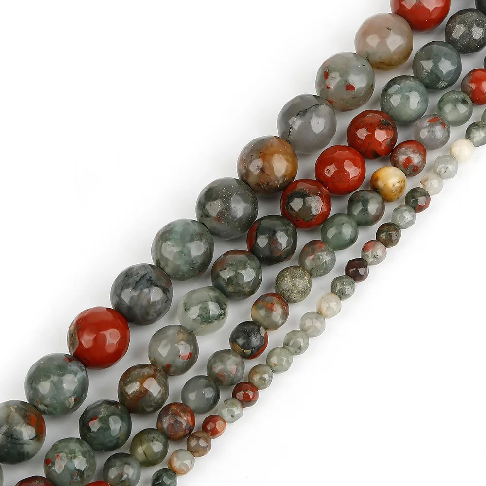 

High Quality Round Faceted Africa Blood Beads Natural Stone Beads Loose Beads For Bracelet Making For Jewelry Making Strand 15"
