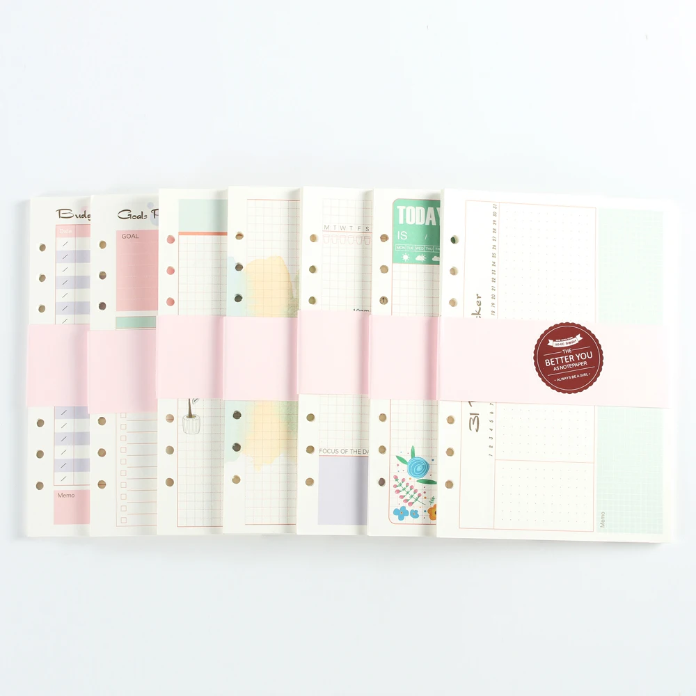 

New creative 6 holes inner paper core for spiral notebooks,cute cartoon office school refilling paper stationery,7 kinds A5 A6