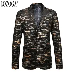 Lozoga 2019 новый мужской костюм куртка Slim Fit Тигр шаблон печати роскошные мужские s куртки досуг блейзер Masculino человек певица куртка