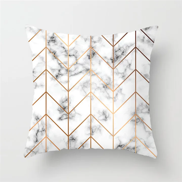 Fuwatacchi Geometry Cushion Cover Striped Geometric Printed Pillowcases Linen Cotton Gold and White Pillow Covers Sofa 45x45cm