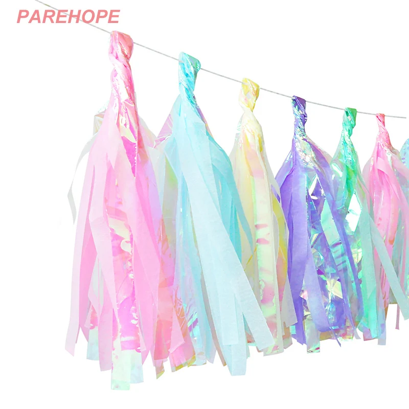 Unicorn Mermaid Rainbow Paper Tissue Tassel Wedding Birthday Party Decorations Baby Shower Tissue Tassel DIY Garland 1