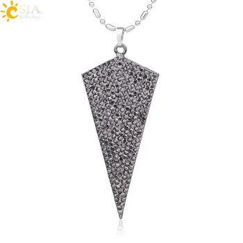 

CSJA High Quality Vintage Triangle Rhinestone Necklace CZ Big Size Black Pendant for Necklaces Crude Chain Men Punk Jewelry F260