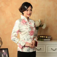 Лидер продаж многоцветный китайский женский атласный пиджак классический стиль печати Тан костюм Аппликации пуговицы цветочный жакет пальто MNY022105