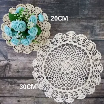 

Luxury Vintage Cotton Table Coaster Placemat Round Tablecloth Coffee Cup Glass Kitchen Dining Mat Pad Crochet Lace Doily 2Sizes