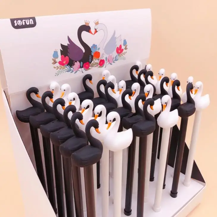 4 Pcs/set Kawaii Animal Beautiful Black White Swans Gel Pens 0.5mm Silicone Neutral Pens Stationery Office School Supplies