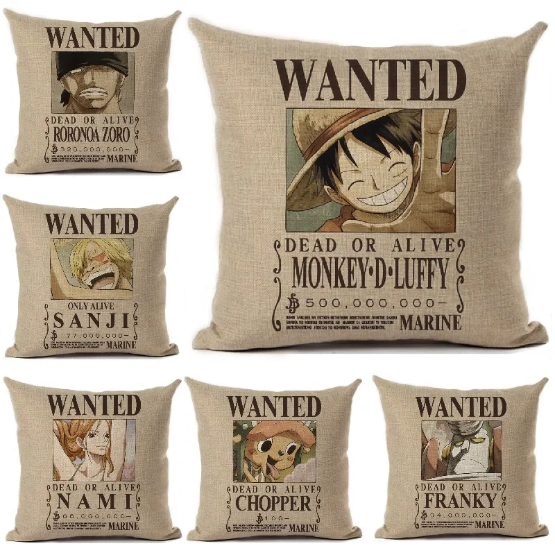 Anime Cushion Cover Linen One Piece Wanted Printed Throw Pillow