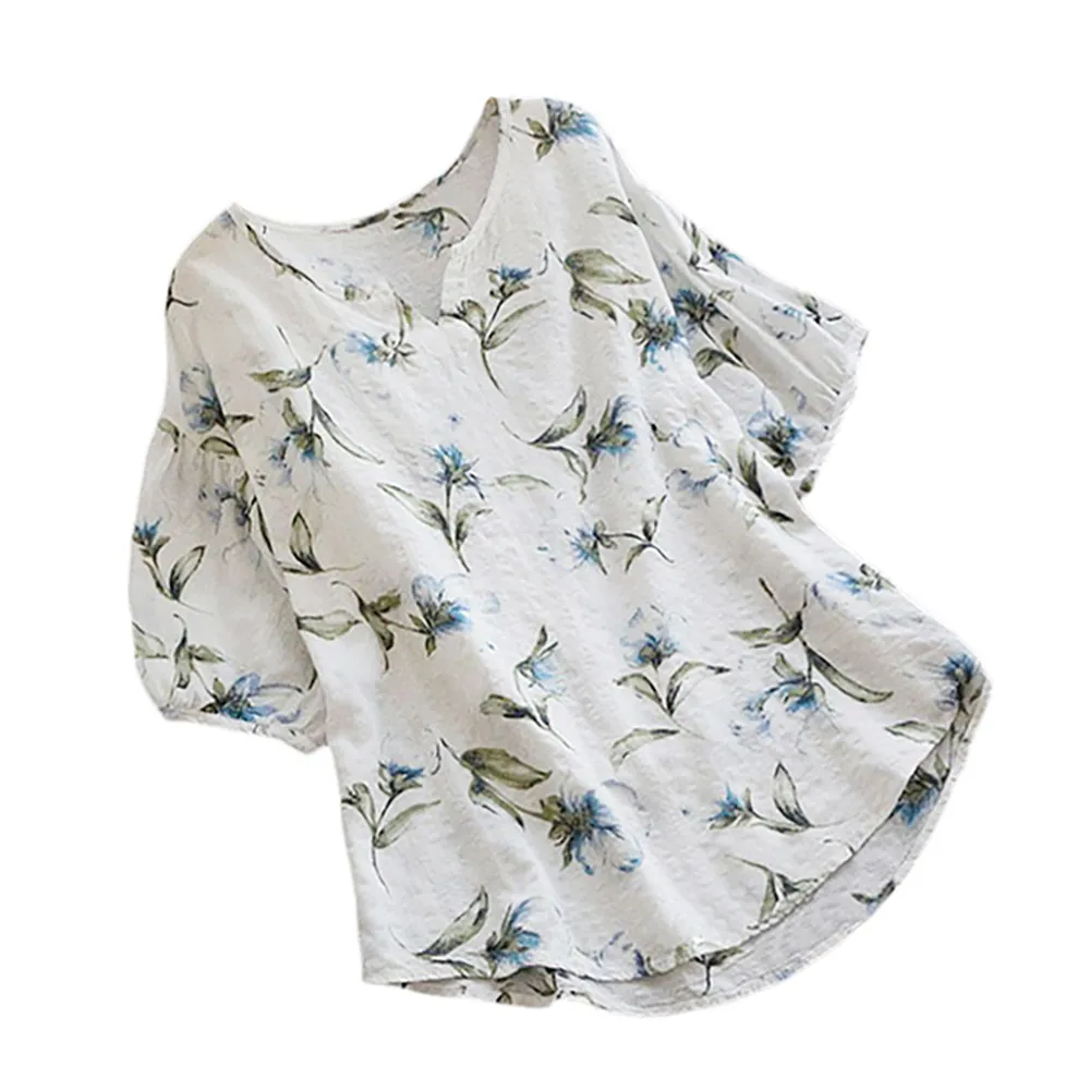 

New Arrivals Fashion Printed T-shirt Women Shirt Half Sleeve Vintage Boho Floral Print Tops Loose Blusas Femininas Plus Size 5XL