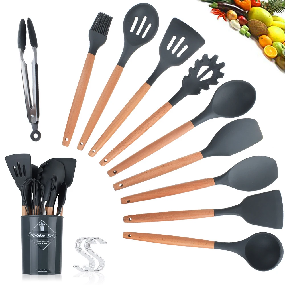 

1PC Silicone Turner Soup Spoon Spatula Brush Scraper Pasta Server Kitchen Cooking Tools Kitchenware black/green/pink/mint