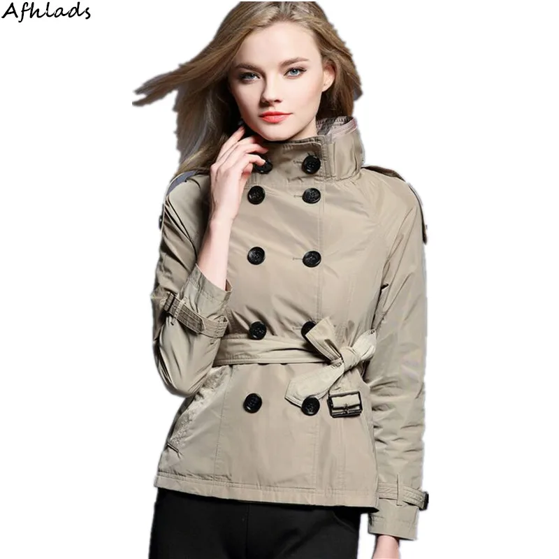 

2019 autumn and winter new women's fashion casual loose with solid color casual double-breasted style short windbreaker jacket