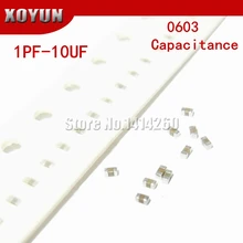 100 шт. 1PF-10UF 0603 SMD с алюминиевой крышкой, 50В X7R 10% 100nf 104K 4,7 мкФ 1 мкФ 10 мкФ 2,2 мкФ Керамика конденсатор с алюминиевой крышкой, MLCC 475K 105K 106K 225K 47PF 10NF 1NF