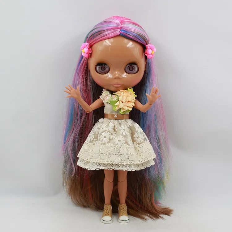 Neo Blythe Doll with Multi-Color Hair, Dark Skin, Shiny Cute Face & Custom Jointed Body 6