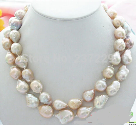 

Wholesale price FREE SHIPPING^^^^^HUGE 2row 20MM PINK LAVENDER KESHI REBORN PEARL NECKLACE