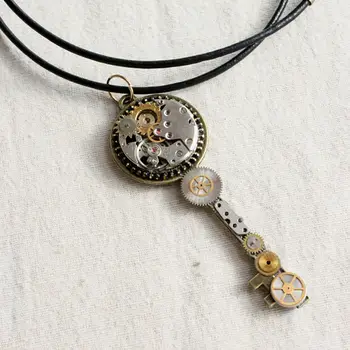 

Free Shipping Bronze Key Pendant Watch Movement Necklace Watch Gears Pendant Jewelry