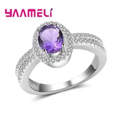YAAMELI 925 пробы серебро Обручение кольца для Для женщин камень выгравировать логотип 925 Свадебные кольцо Подарок на годовщину