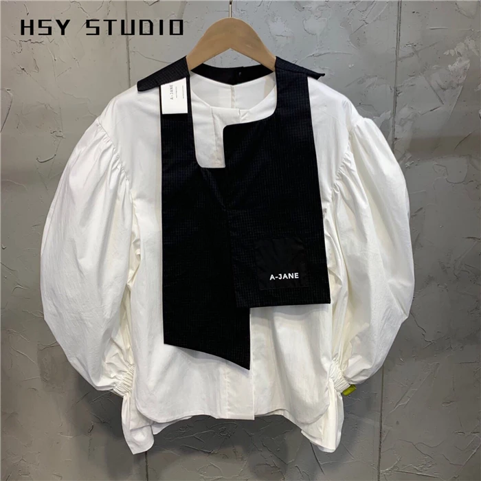【HSY studo】2019 осень новый тренд ruched мыть легко расслабленная женская блузка с