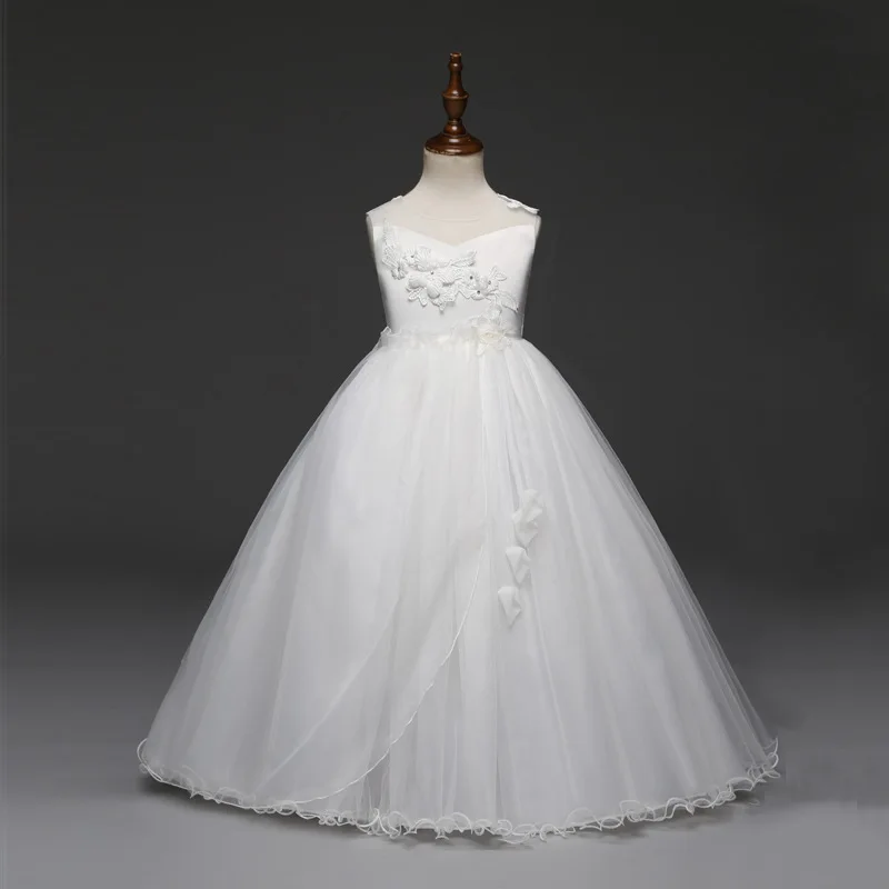 Многослойное платье для девочек; длинное зимнее платье; кружевное однотонное белое и фиолетовое платье с цветами для свадьбы; Вечерние платья на выпускной; Vestido Mangas Largo