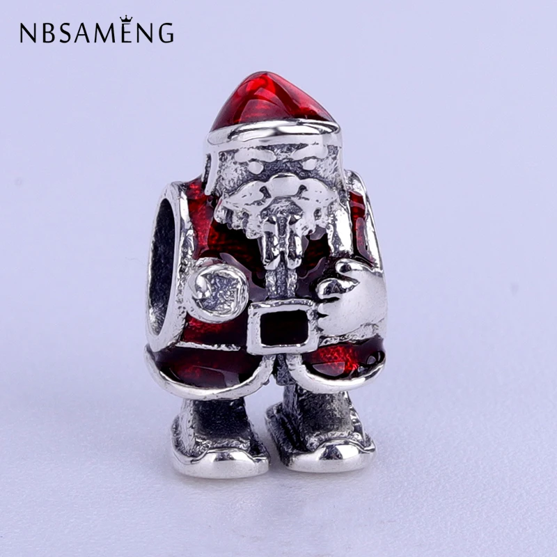 

NBSAMENG S925 Sterling Silver Bead Christmas Santa Claus Enamel Charm Beads Fit Pandora Original Bracelet For Women DIY Jewelry