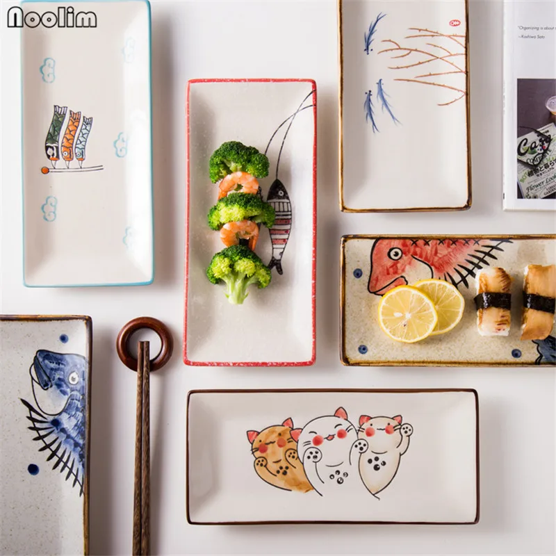 NOOLIM японский Стиль Керамика тарелка блюдо для суши творческая личность прямоугольный ручная роспись кошачья миска Бытовая Посуда