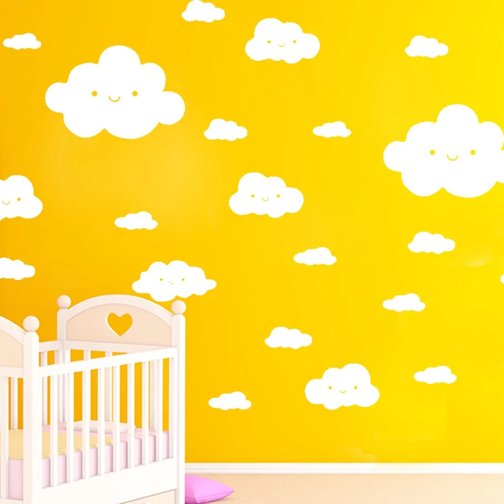 

24PCS smile face white cloud vinyl applique art wall sticker DIY home room decoration wall stickers for kids rooms#P25