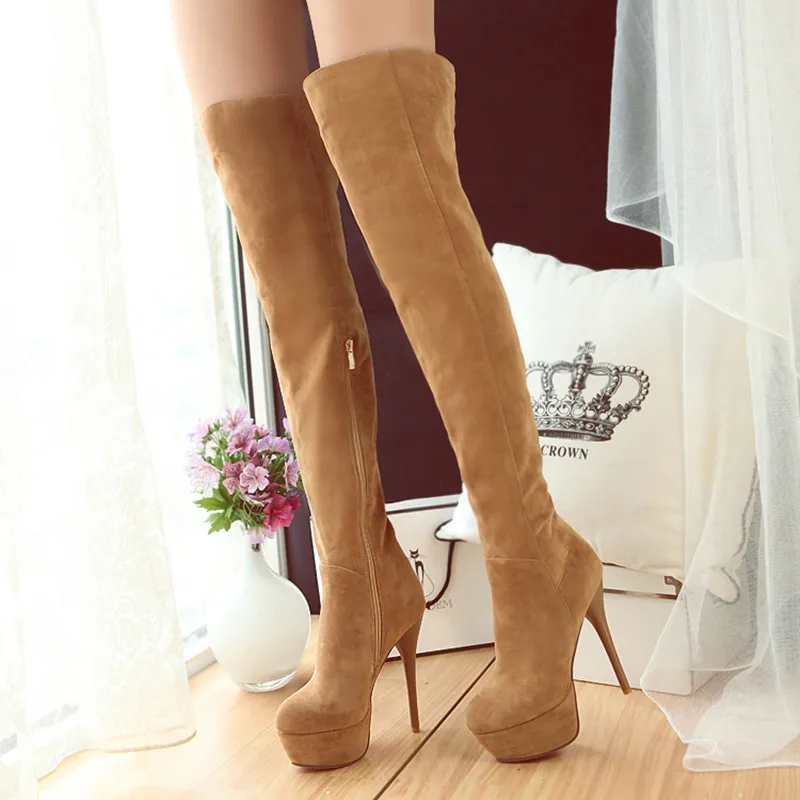 

Sexy Black Suede Over The Knee Boots Women 2016 Brand Ultra High Heels Boots Platform Thin Heels Long Boots Ruslana Korshunova