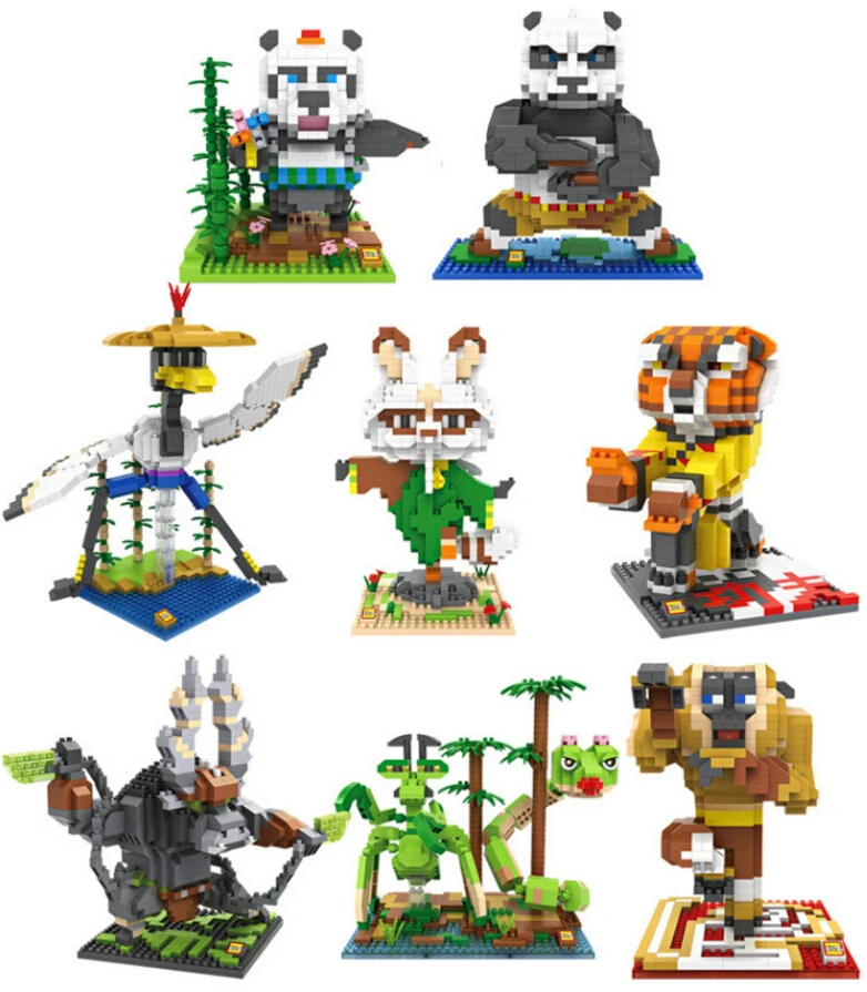 

Hot cartoon movie Kung Fu Panda figures micro diamond building block Tigress Crane Master Mantis Viper Monkey nanoblock toys