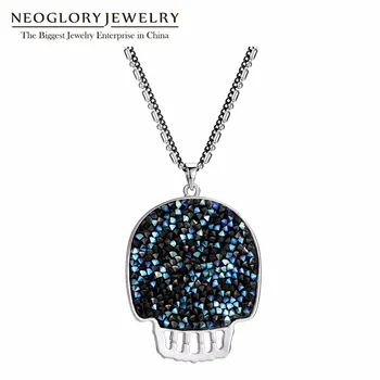

Neoglory Rhinestone Skull Necklaces Sweater Chain Necklace Long Rhinestone Fashion Necklace&Pendant Jewelry New Mother Gift