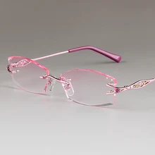 Очки без оправы, алмазная отделка очки модные женские красивые темпераментные Рецептурные очки миопия, Гиперметропия 31