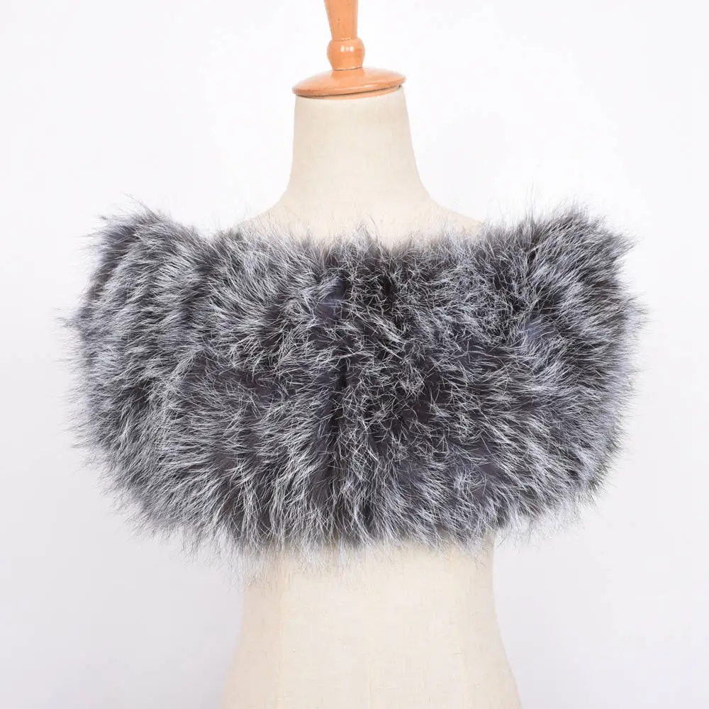 Женская шаль из натурального Лисьего меха, пончо, смешанные цвета, толстый теплый мех, снуд, модный стиль, натуральный мех, шарф, кашне, S7479 - Цвет: Silver Fox