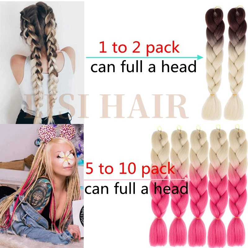 LISI волосы, 24 дюйма, огромные косички, синтетические вязанные косички, синтетические волосы, Омбре, блонд, розовый, зеленый, волосы для наращивания, прическа, 100 г