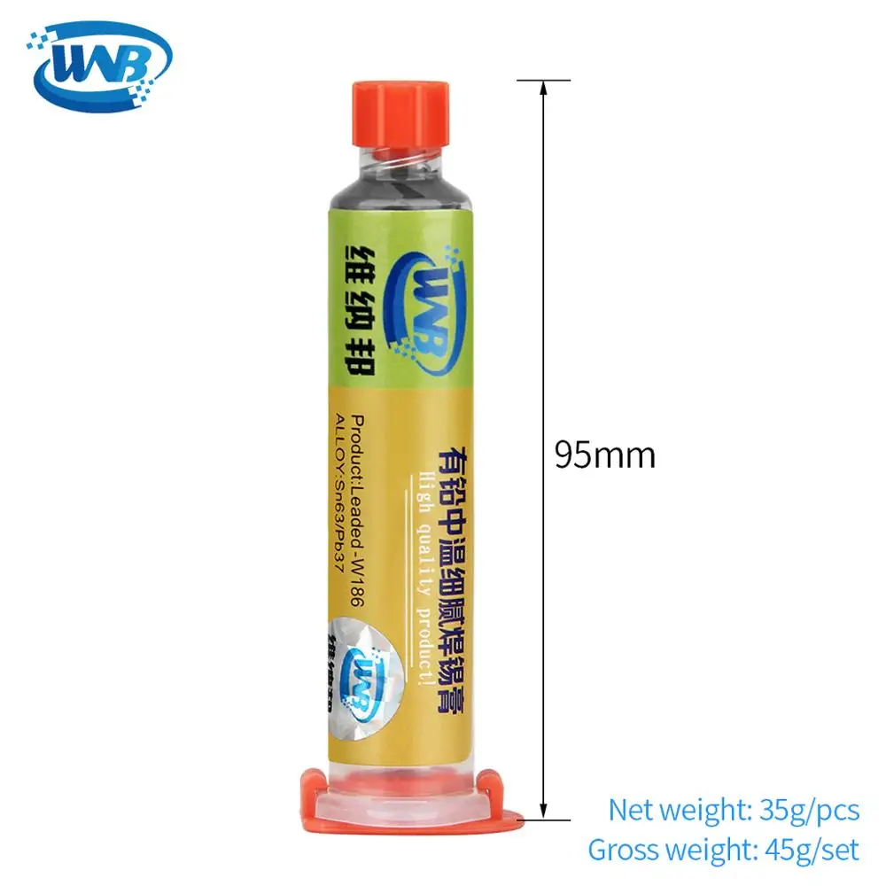 WNB 10cc Syringe Liquid Flux Soldering Paste 35g Leaded Stencil Welding Tool Low Temperature Melting Point 183C Tin Solder Paste