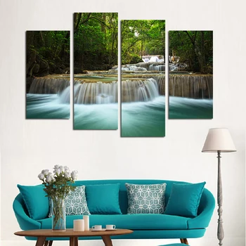 

4 Panel Waterfall Painting Canvas Wall Art Picture Home Decoration Living Room Canvas Print Painting--Large Canvas Art Unframed