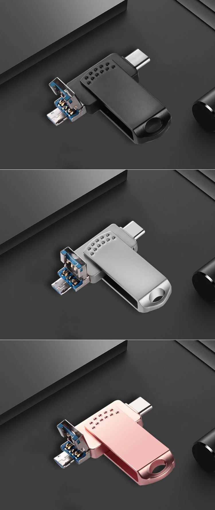 3In1 Тип usb-C OTG флеш-накопитель 256 ГБ(Тип-C/MicroUSB/USB3.0) с накатанной головкой флеш-накопитель расширительный бак для ПК планшетный компьютер-Серебристый