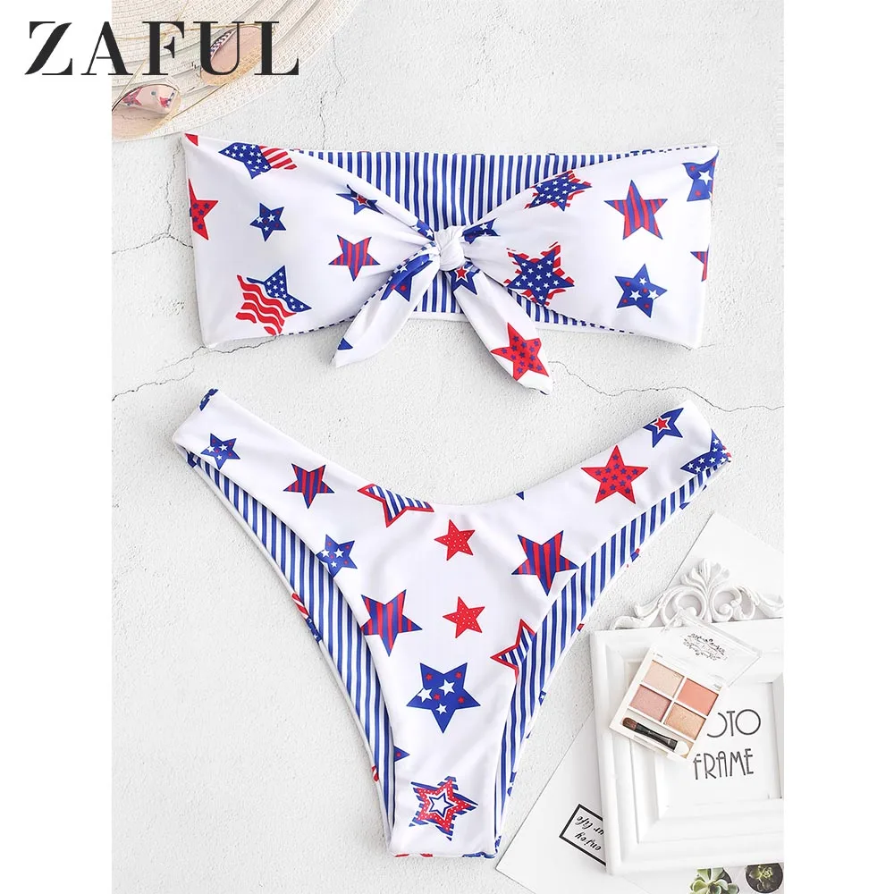 Женское бикини без бретелек ZAFUL двустороннее с американским флагом сексуальный