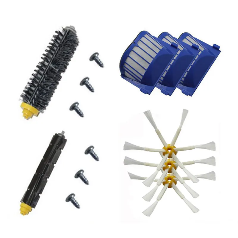 

New 1 Bristle & Flexible Beater &3 Armed Brush & 3 Aero Vac Filter 6 Screw for iRobot Roomba 600 Series 620 630 650 660