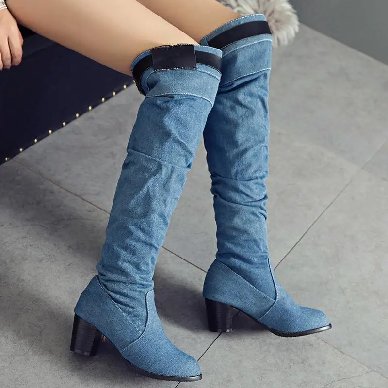 ANOVISHAN2018 весна/осень новые джинсовые сапоги женские сапоги до колена женские ковбойские сапоги в ковбойском стиле джинсовые сапоги ботиночки botte S767