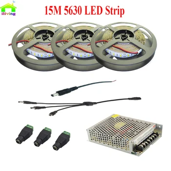 

15M DC12V 5630 5730 Warm White No Waterproof Indoor LED Strip Light Flexible Diode Tape LED Tiras Full Set 10A 120W Power Supply