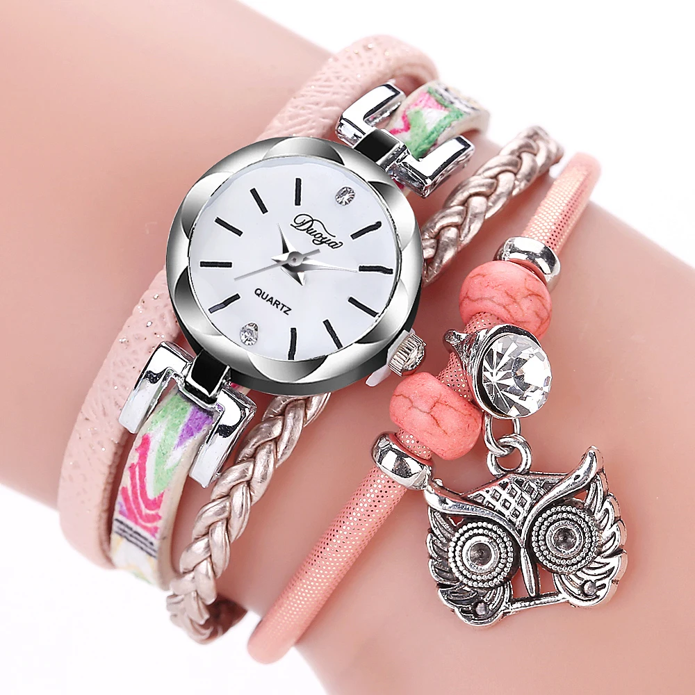 New Fashion Women Girls watches Analog Quartz Owl Pendant Ladies Dress Bracelet Watches Relogio Feminino Casual Bayan Kol Saati