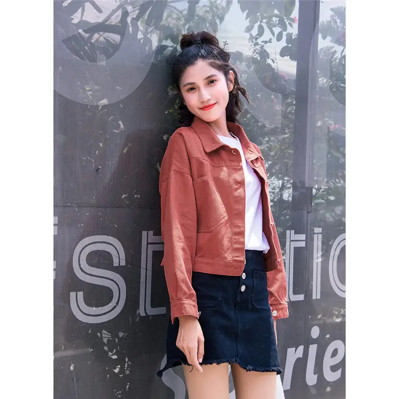 

9 Colors Short Denim Jacket Female Korean Outerwear 2019 Spring Lapel Long Sleeve chaqueta mujer Casual Slim Coat Jeans f486
