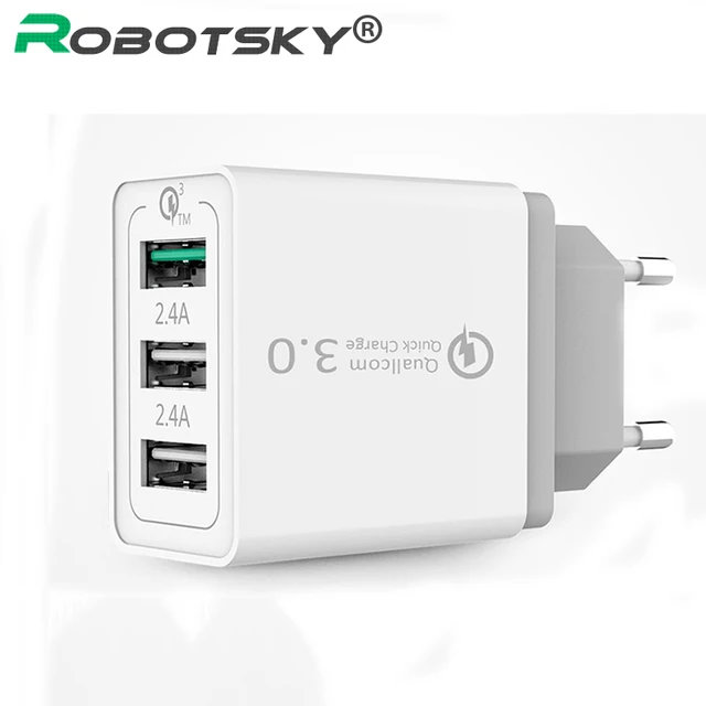 Best Offers Robotsky QC3.0 5V 3A Fast Wall Charger 3 USB Port US/EU/UK Plug Travel Charge Adapter for iPhone Samsung iPad Tablet